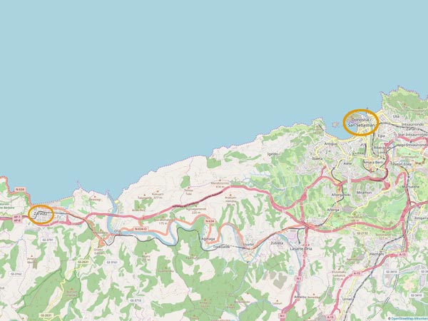 Camino del Norte - San Sebastian nach Zarautz - Karte