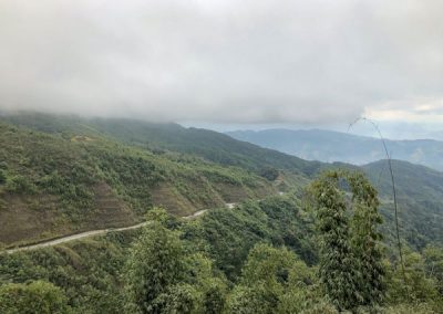 Straße durch die Berge mit Nebel